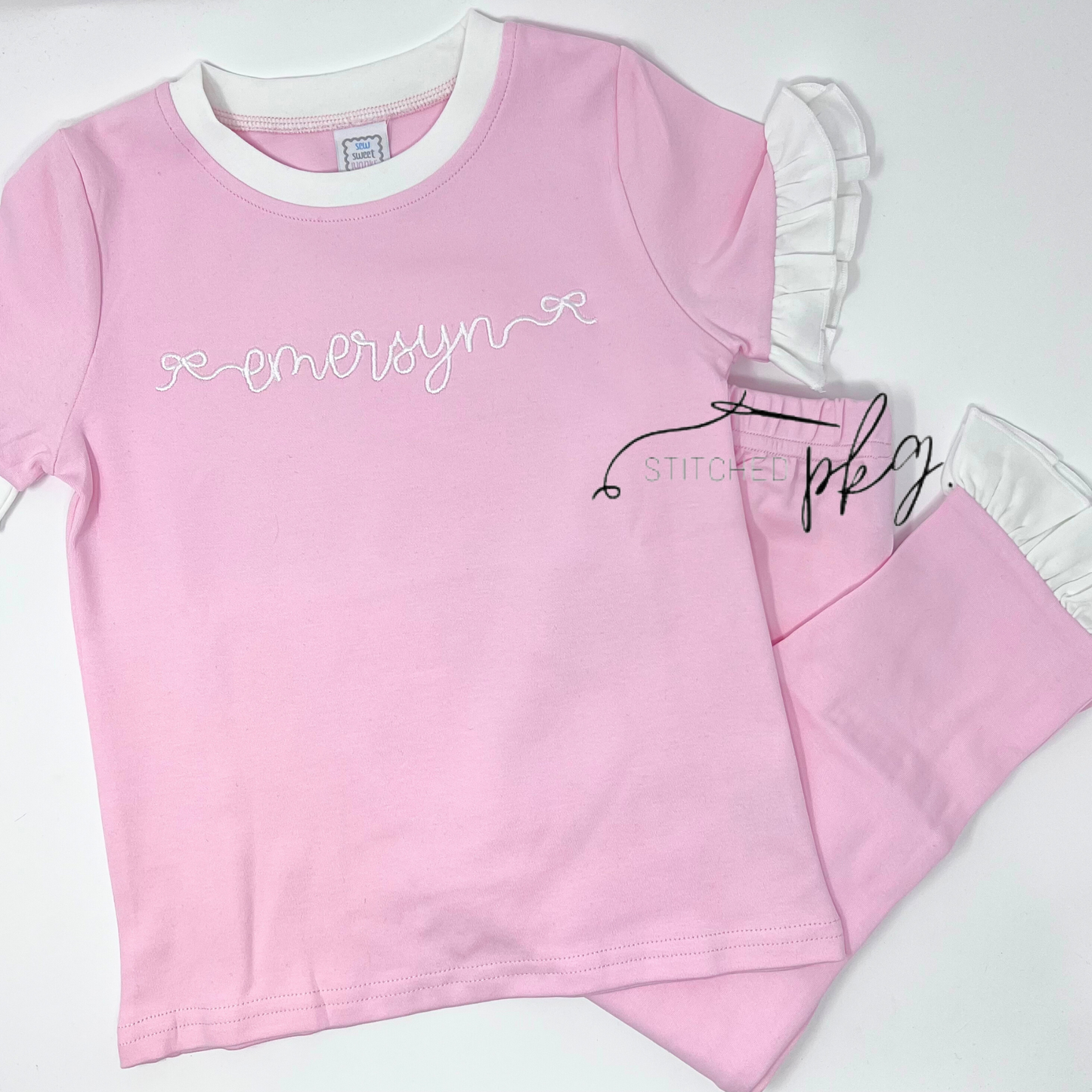Personalized Pink and White Ruffle Pajamas