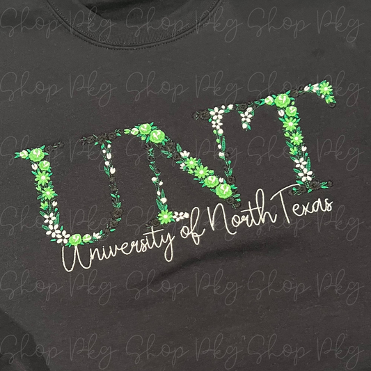 University of North Texas Floral Letter Embroidery