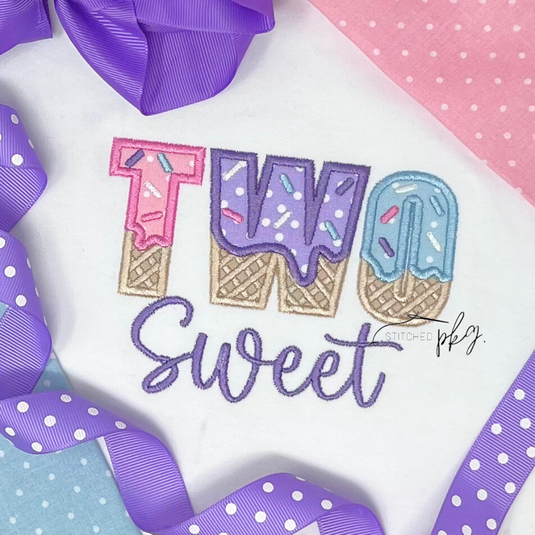 Two Sweet Ice Cream Letter Applique