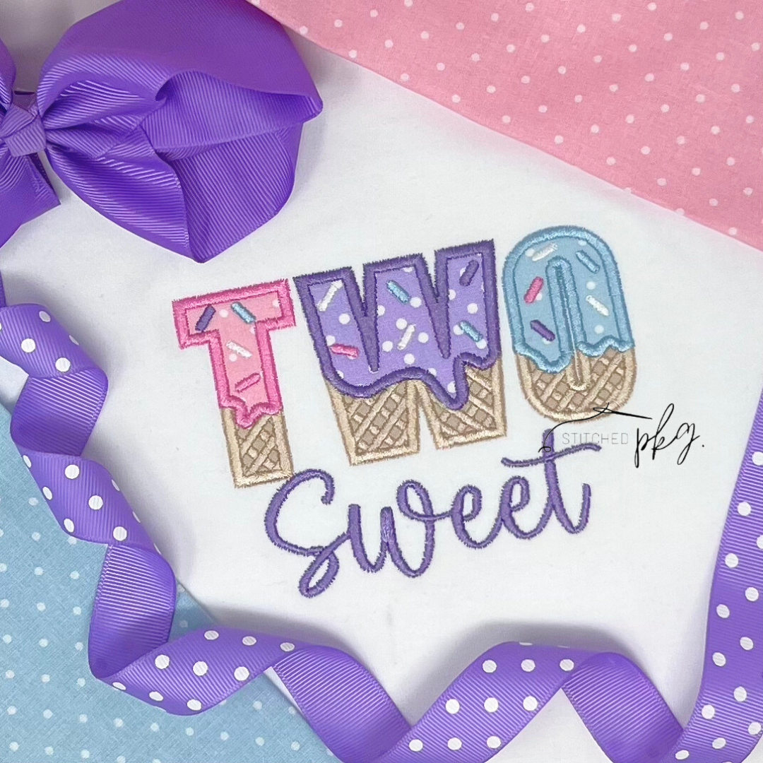 Two Sweet Ice Cream Letter Applique