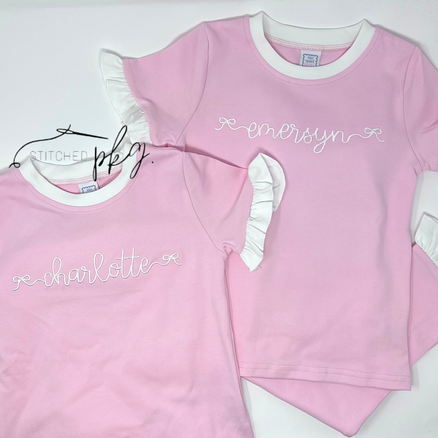 Personalized Pink and White Ruffle Pajamas