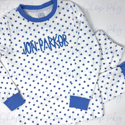 White and Blue Polka Dot Pajamas