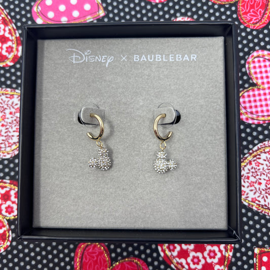 3D Huggie Hoops with Dangle Mickey Head in Rhinestones