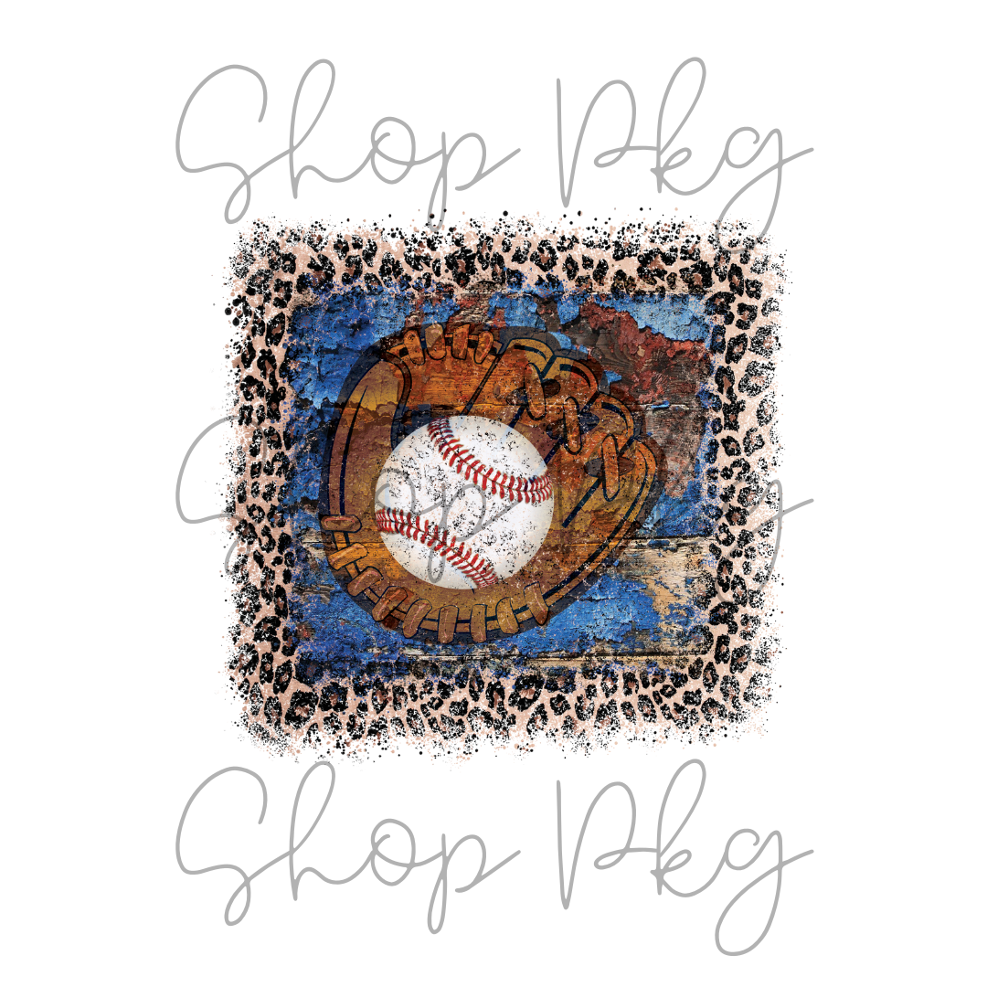 Baseball Mitt Blue Leopard Background