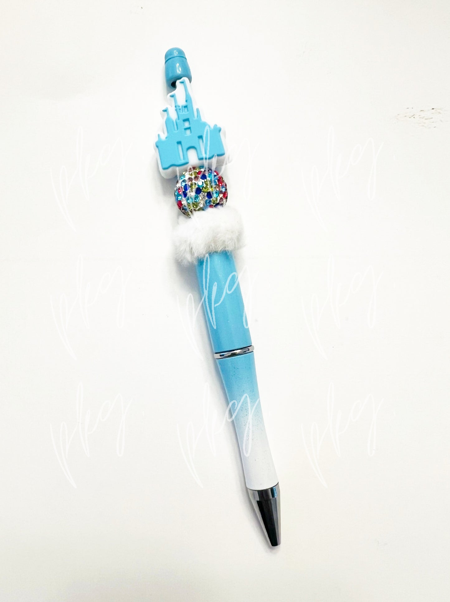Blue Mouse Castle with Sparkle Bead Handmade Beadable Pen