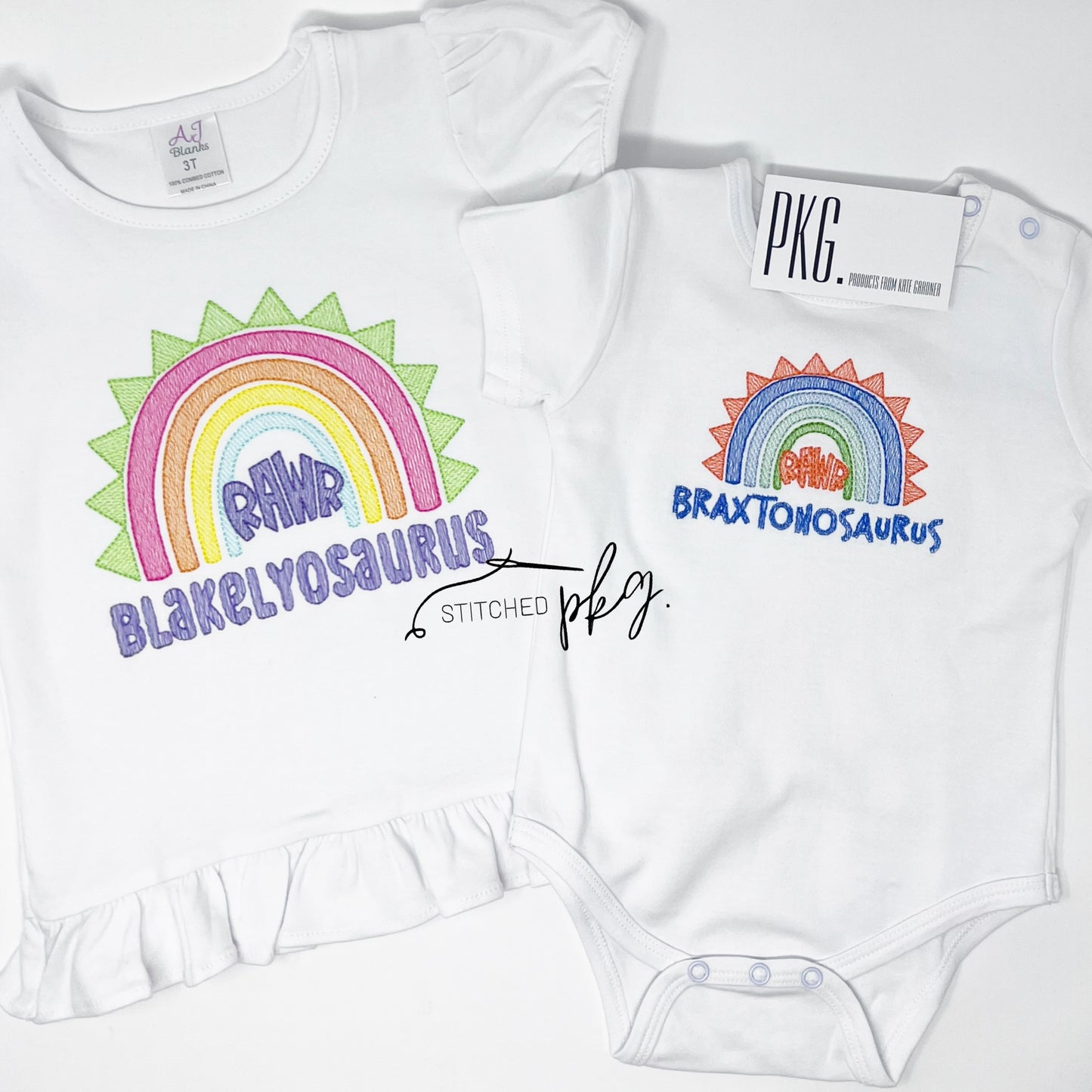 Boy Dinosaur Rainbow Embroidered Shirt