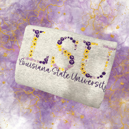 LSU Louisiana State University Floral Letter Embroidery