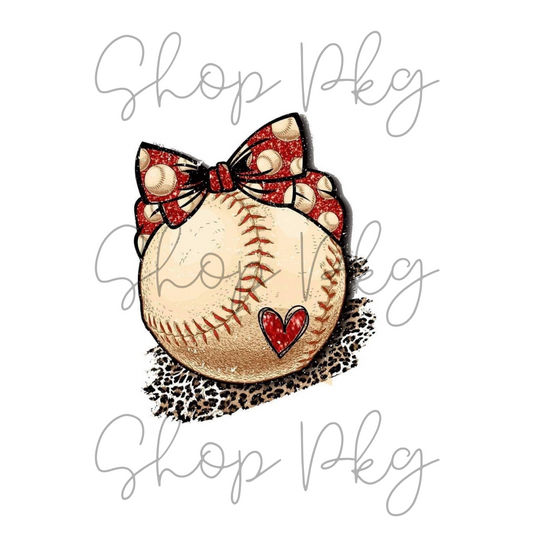 Vintage Baseball with Leopard Splash and Red Bow