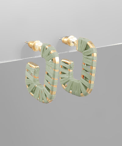 Raffia Wrapped Open Hoops Mint
