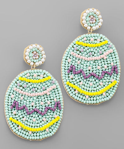 Mint Easter Egg Beaded Earrings