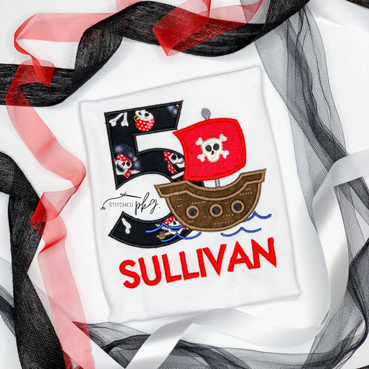 Pirate Ship Birthday Number Applique
