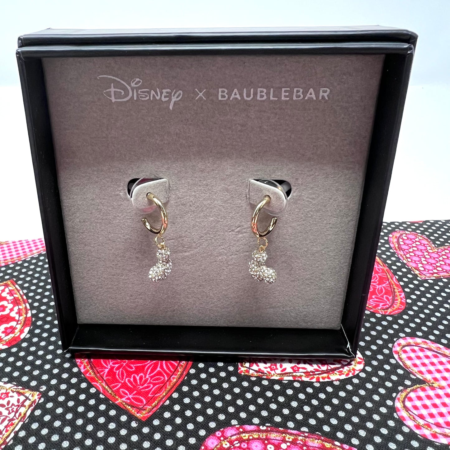 3D Huggie Hoops with Dangle Mickey Head in Rhinestones