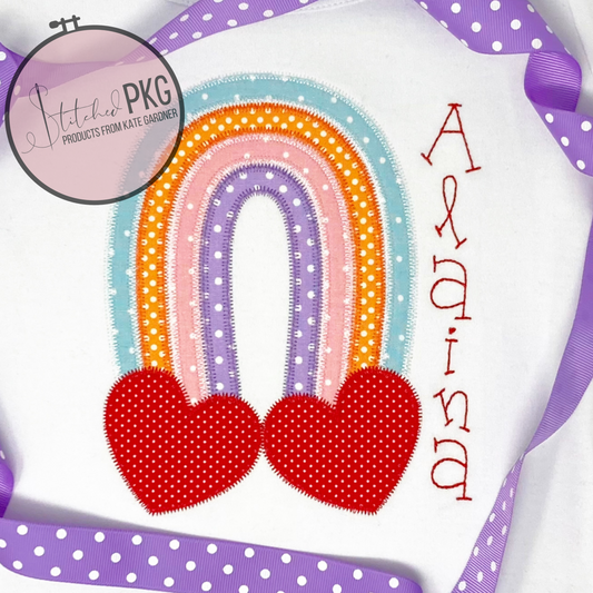 Polka Dot Rainbow with Hearts Applique