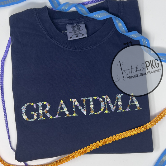 Grandma Floral Lettering Embroidery