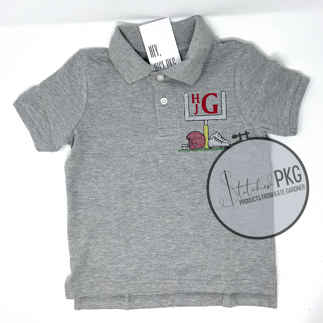 Football Goalpost Embroidered Monogram Polo