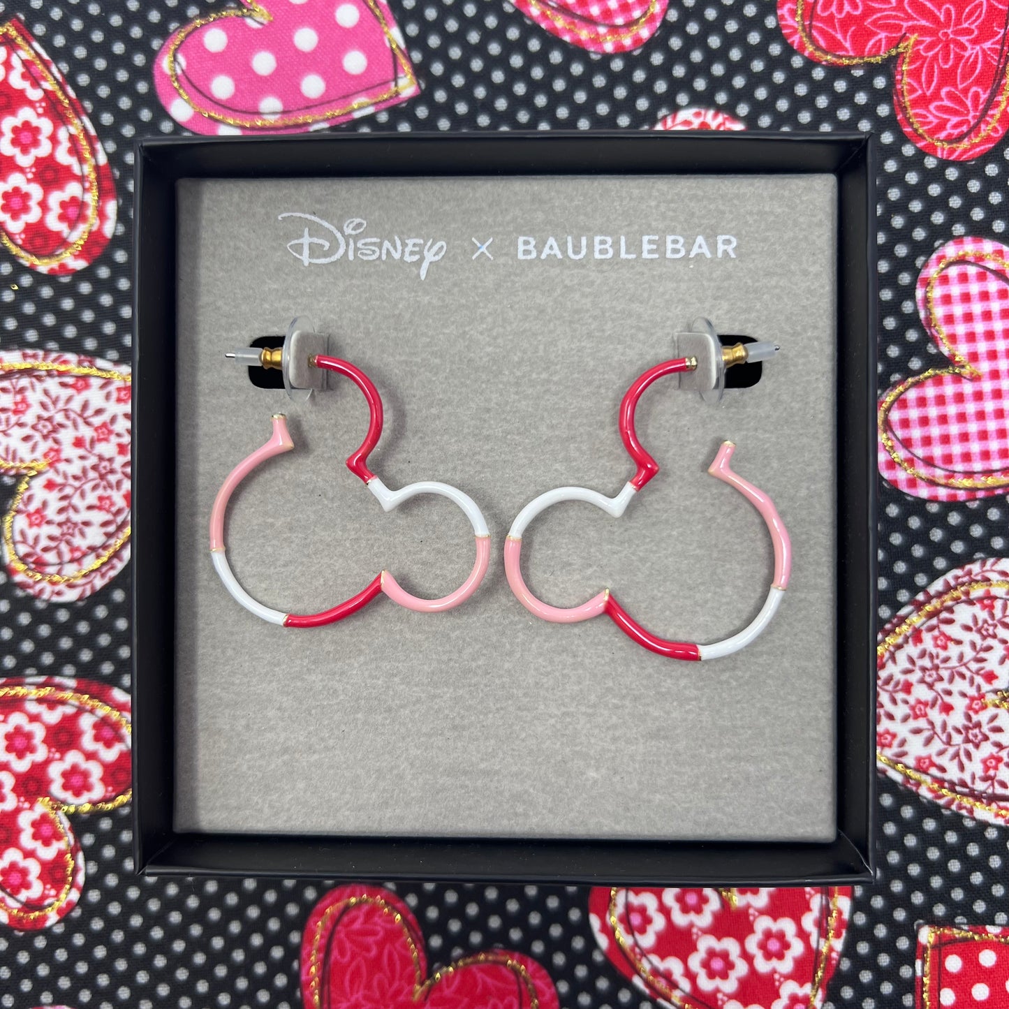 Mickey Outline Hoop Earring in Red White Pink Colorblock