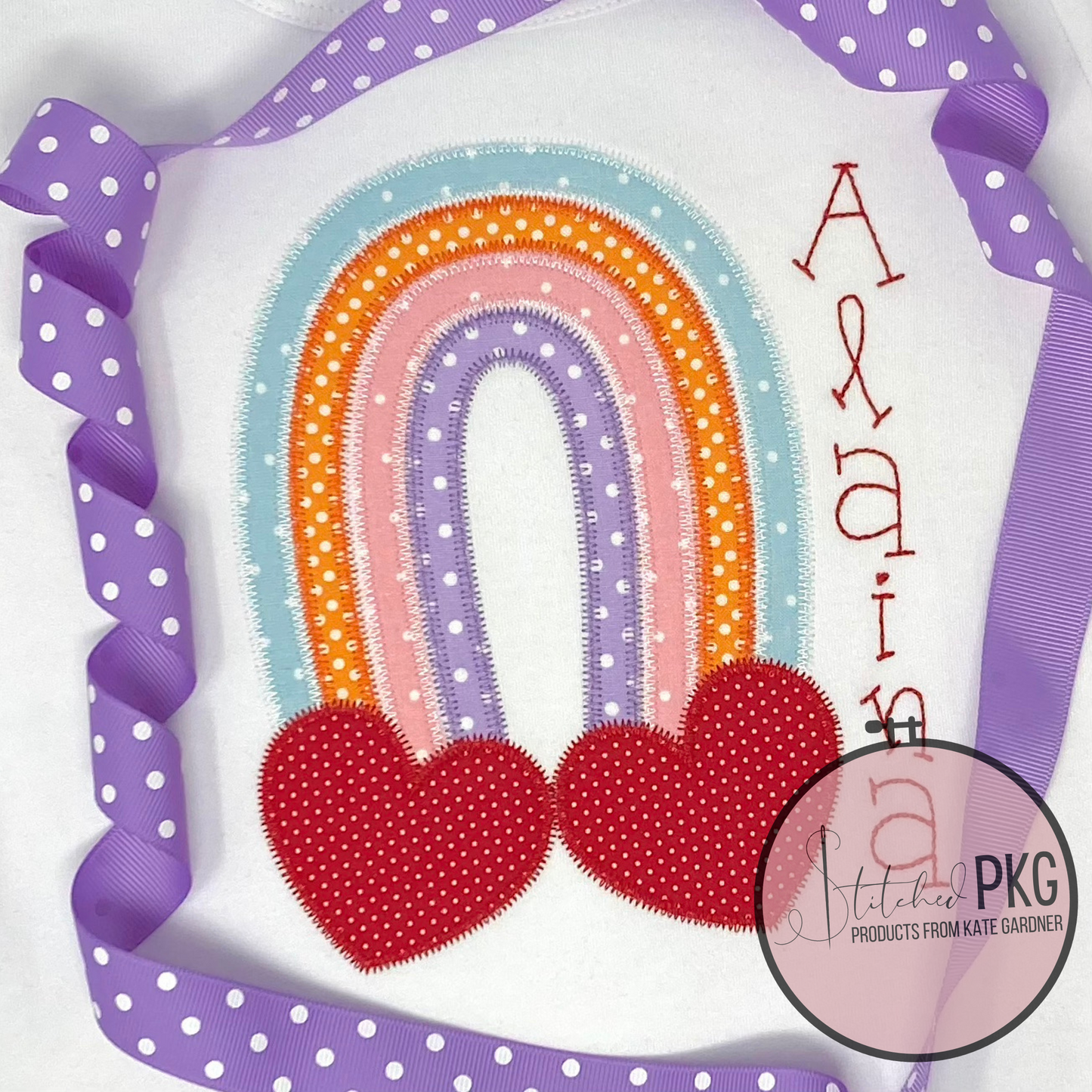 Polka Dot Rainbow with Hearts Applique