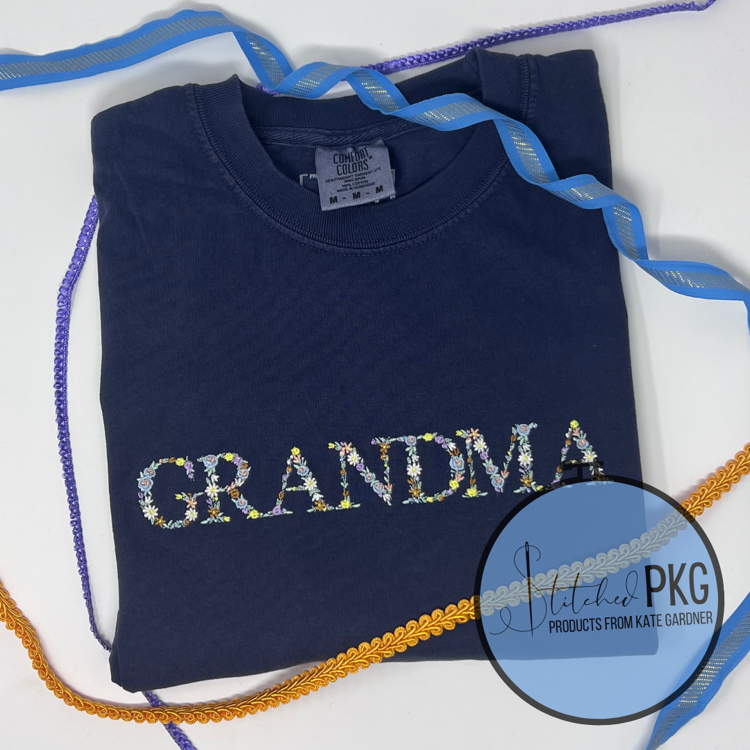 Grandma Floral Lettering Embroidery