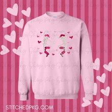 Load image into Gallery viewer, Valentine&#39;s Dancing Western Skeletons Embroidered Sweatshirt

