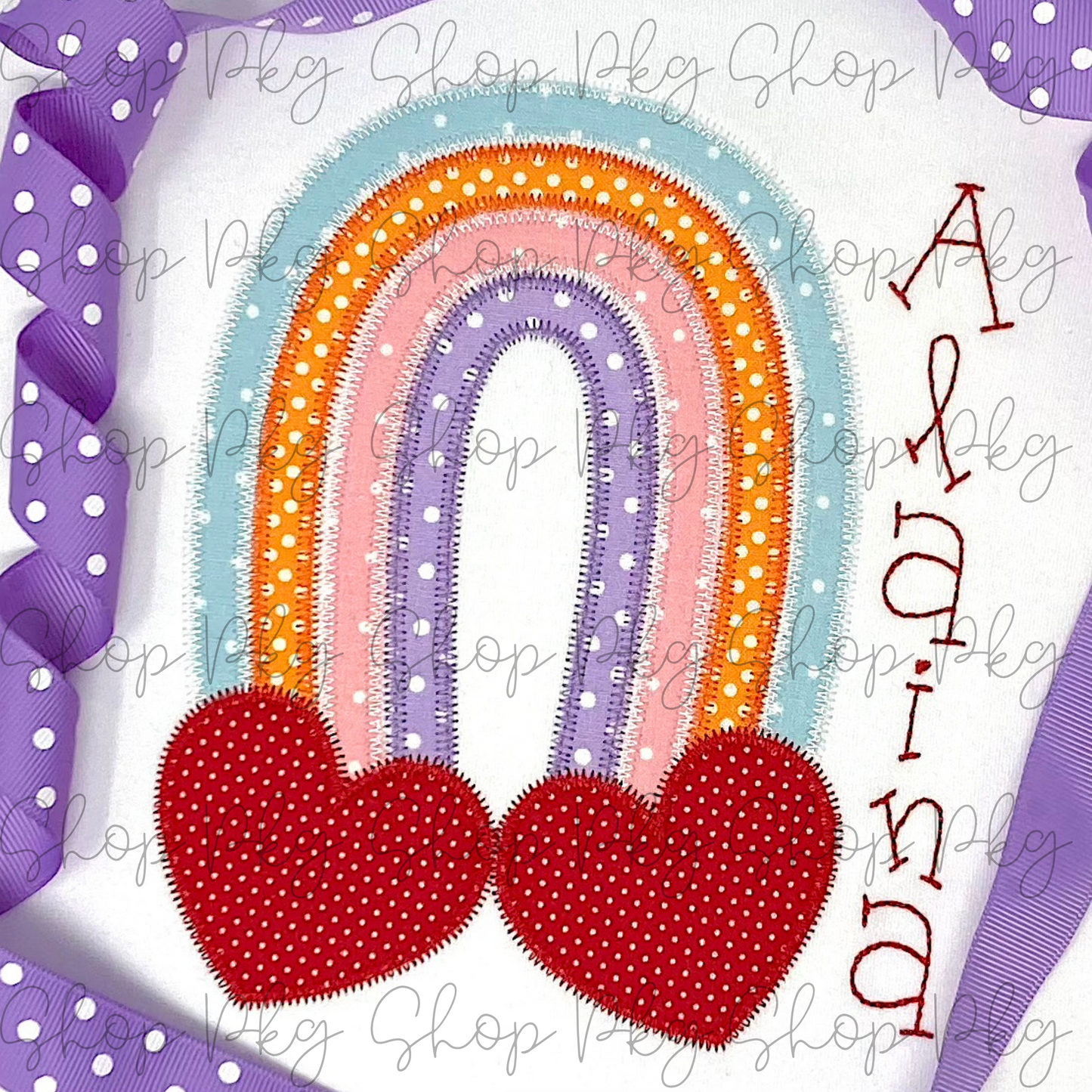 Polka Dot Rainbow with Hearts Applique