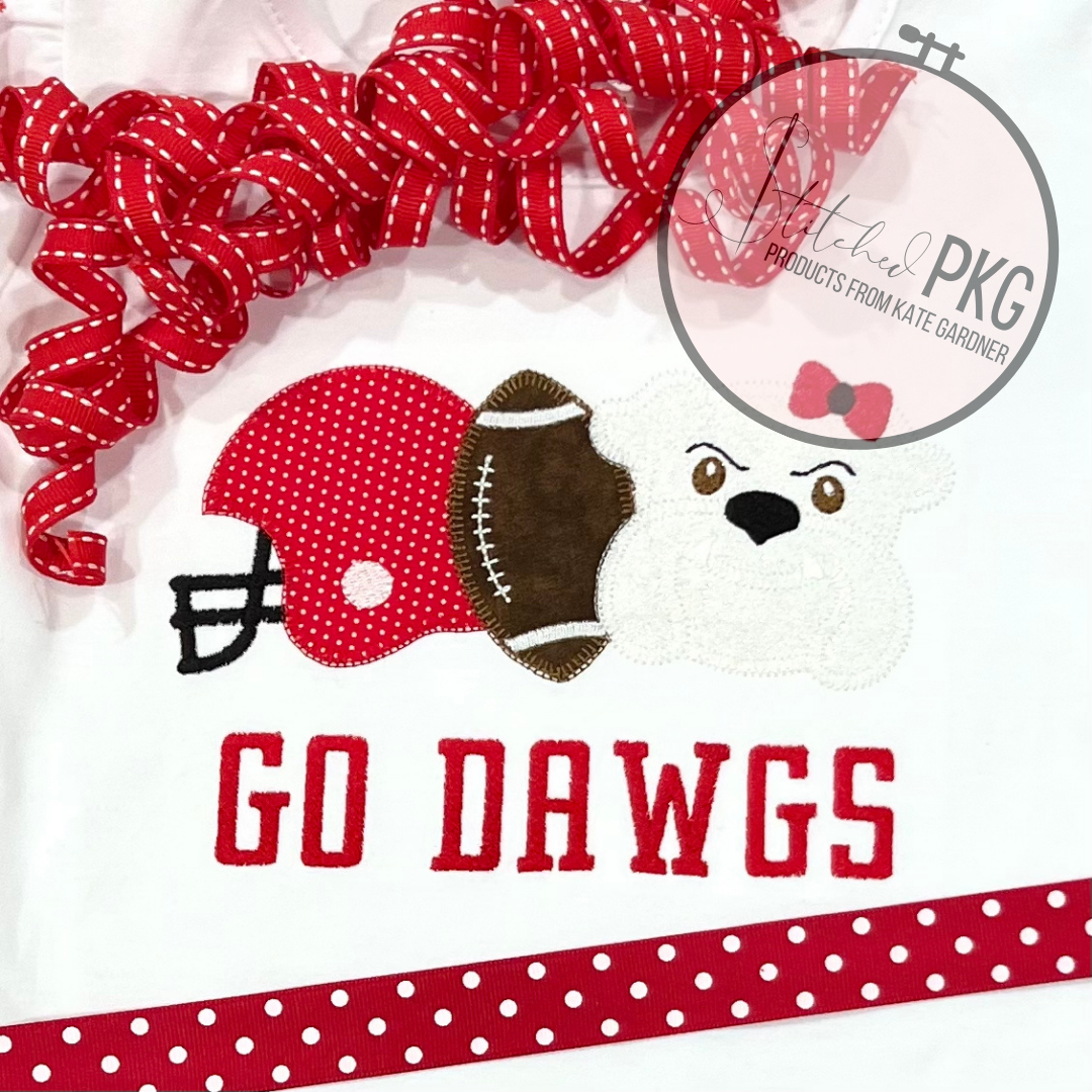 Girl Trio Football Bulldog Applique