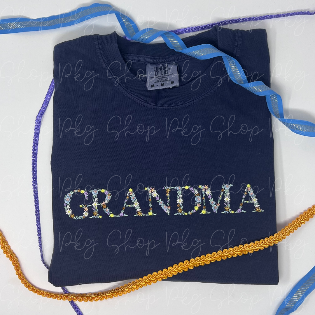 Grandma Floral Lettering Embroidery