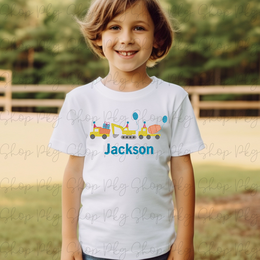 Birthday Construction Vehicles Embroidered Shirt