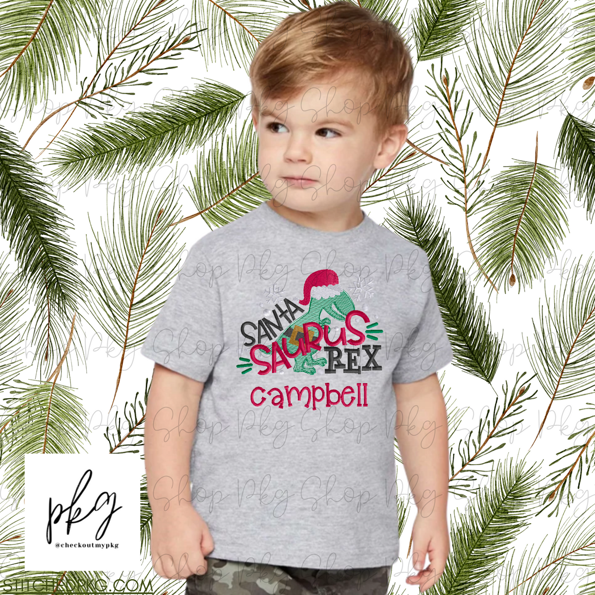 Santa Saurus Rex Embroidered Top