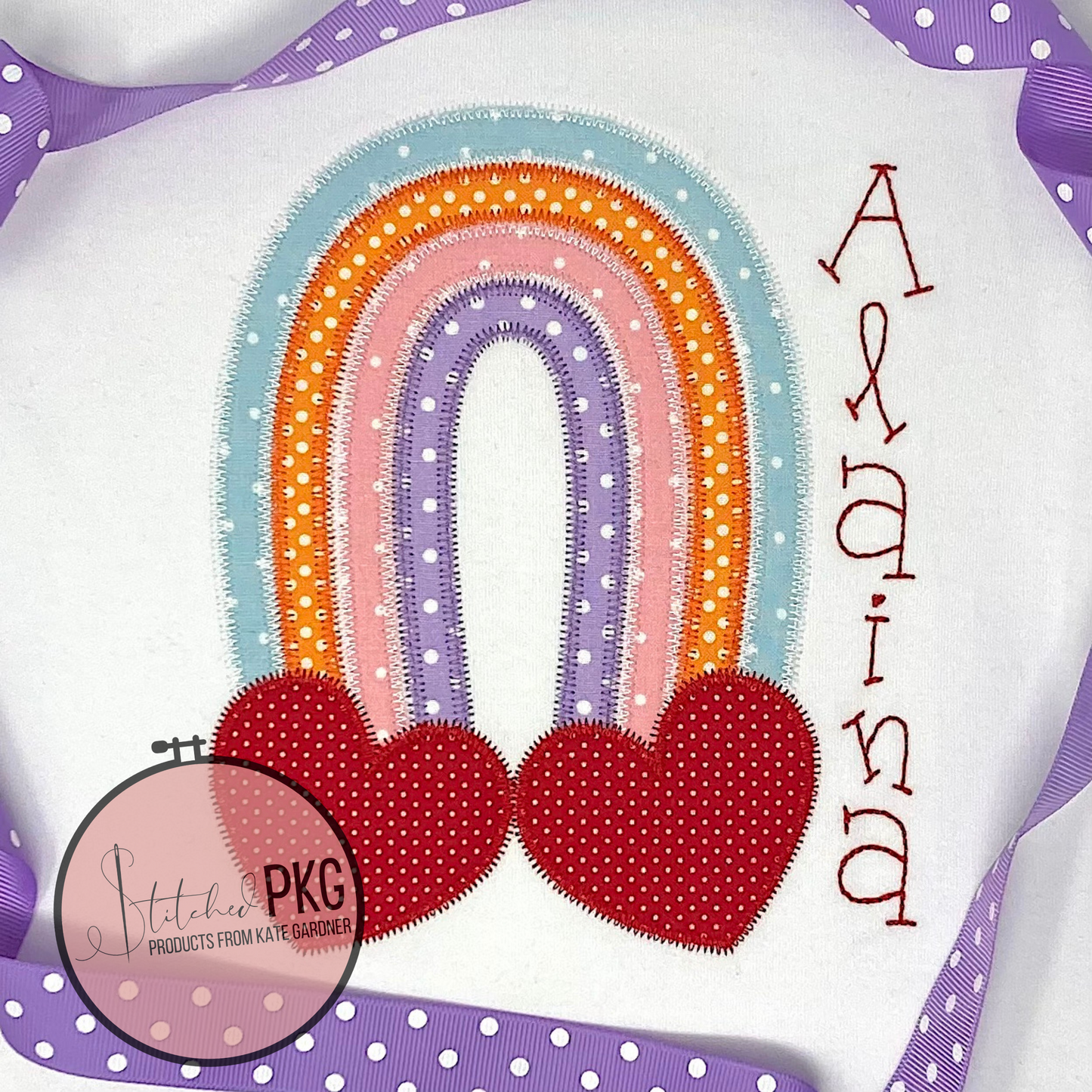 Polka Dot Rainbow with Hearts Applique