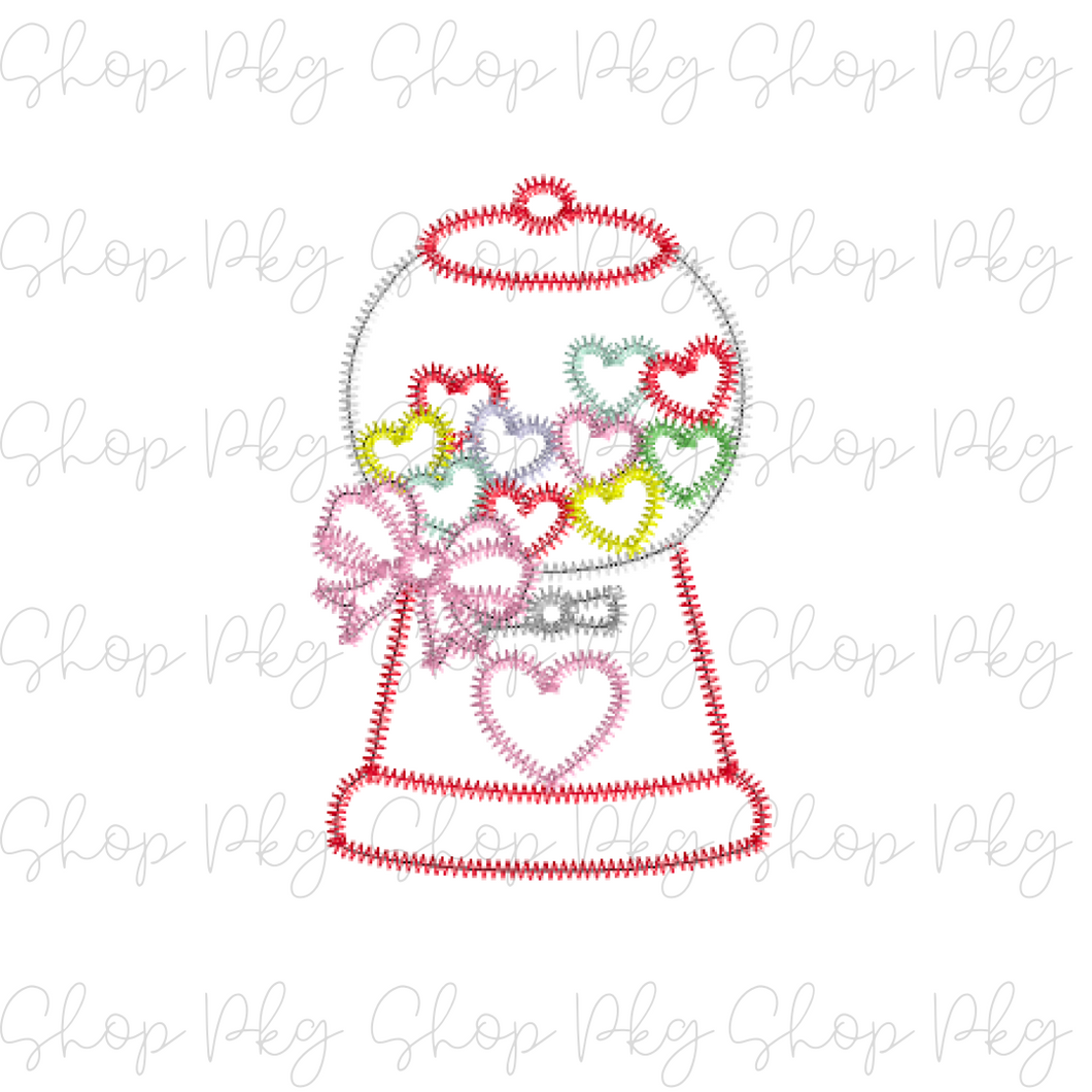 Zig Zag Applique Heart Gumball Machine with Bow
