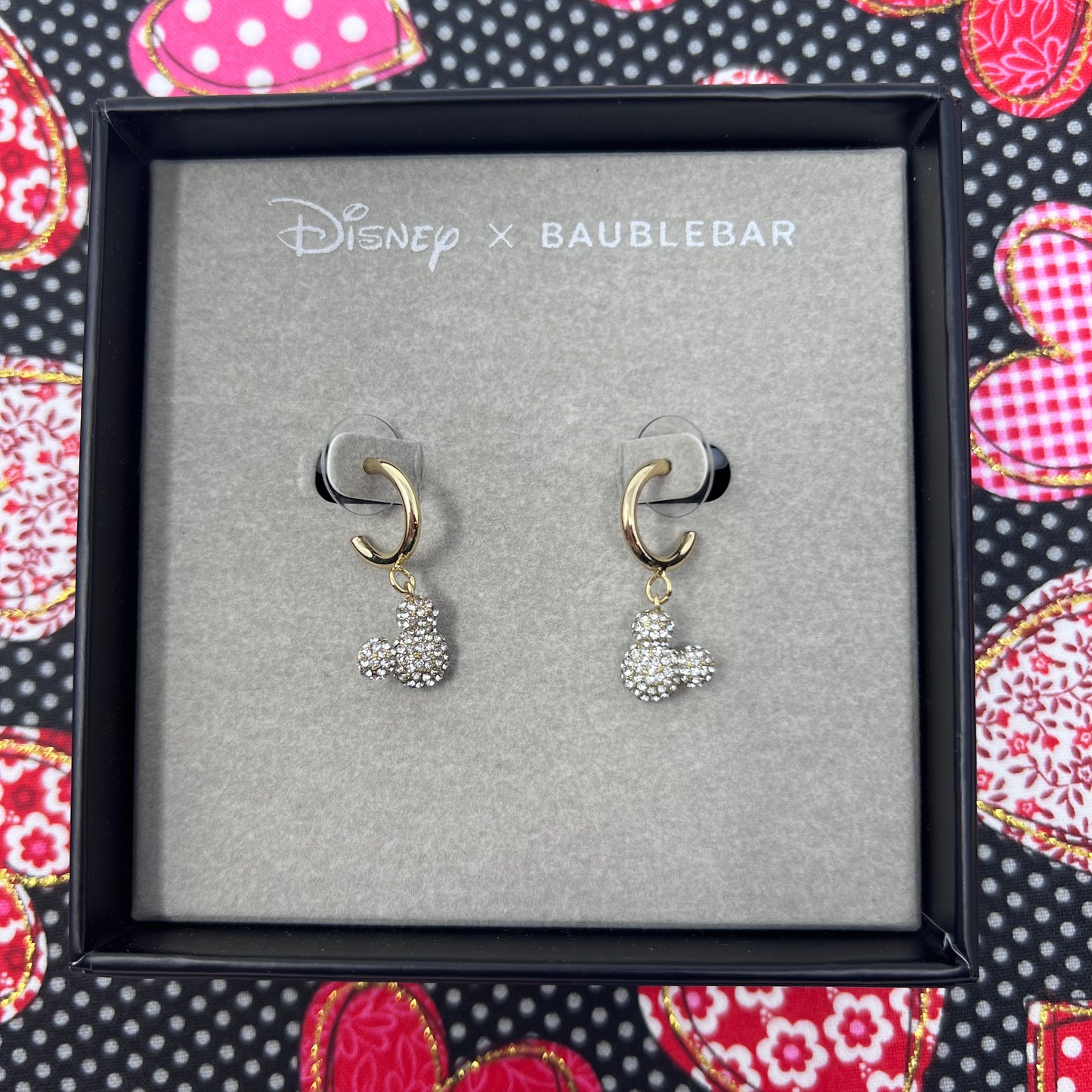 3D Huggie Hoops with Dangle Mickey Head in Rhinestones