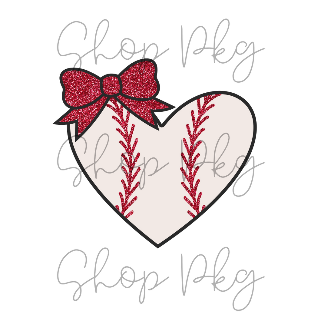Baseball Heart with Glitter Bow