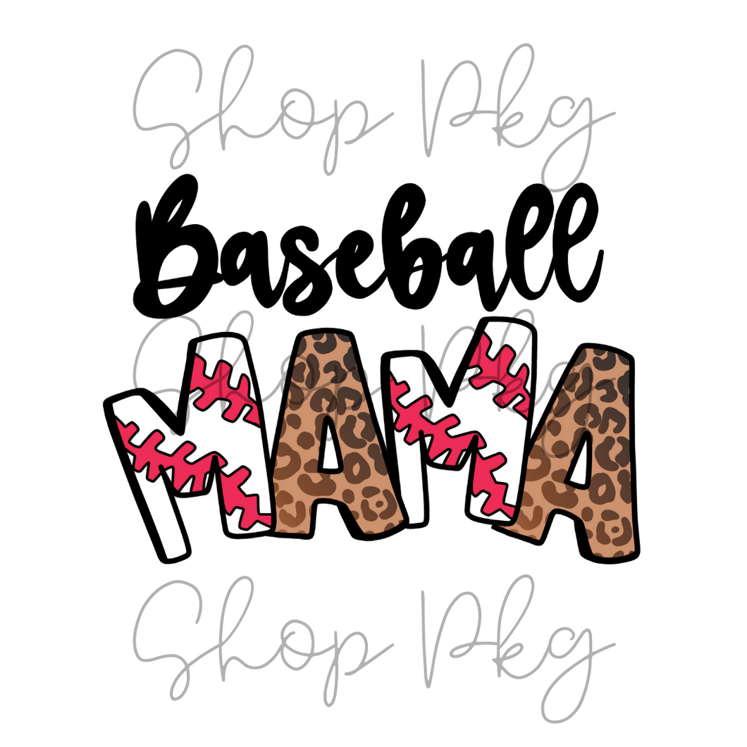 Baseball Mama Leopard Stitch Hand Drawn Letters