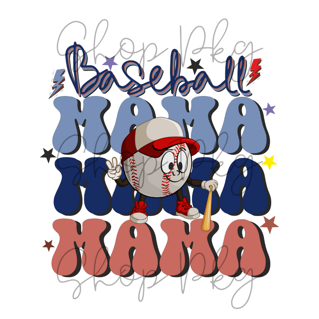 Baseball Mama Stacked Groovy Letters