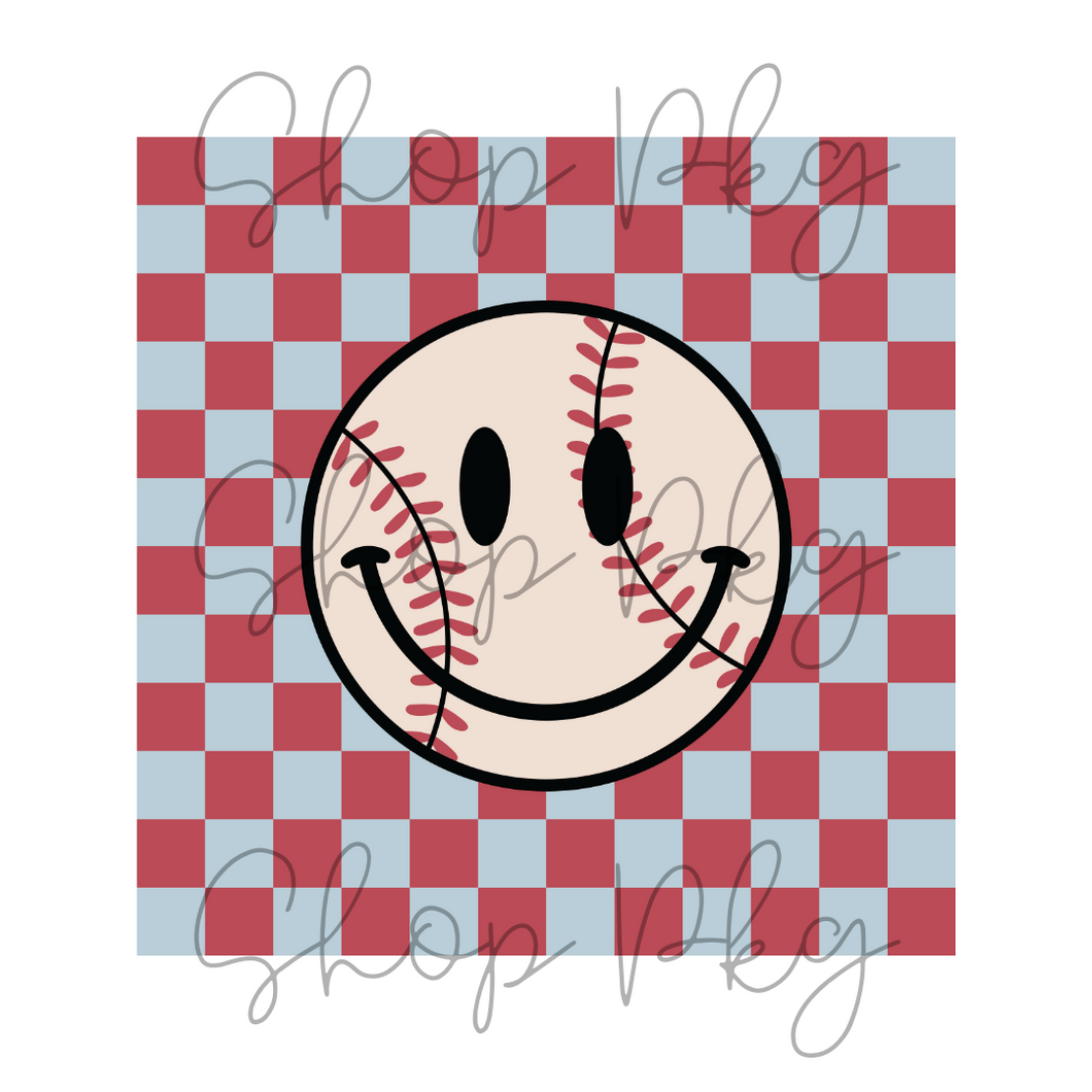 Baseball Smiley Blue Red Checker