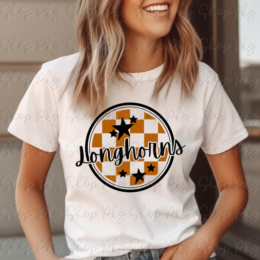 Circle Longhorns Checked Graphic Tee