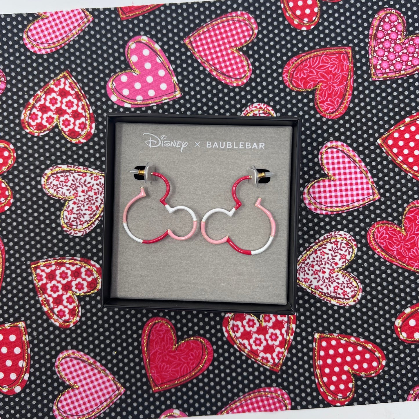 Mickey Outline Hoop Earring in Red White Pink Colorblock