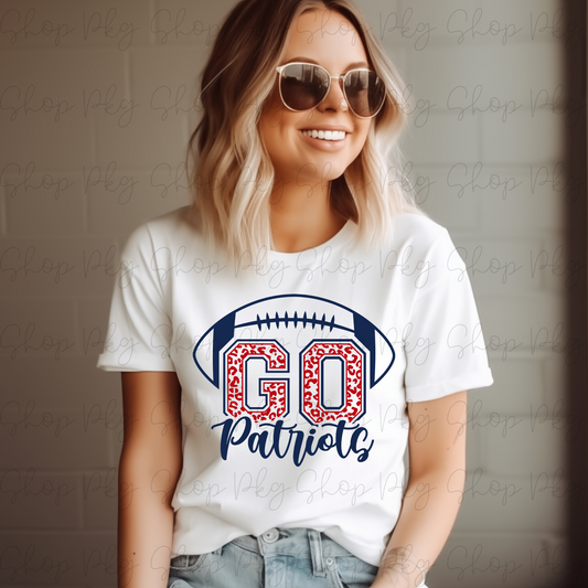 Go Patriots Blue Red Leopard graphic