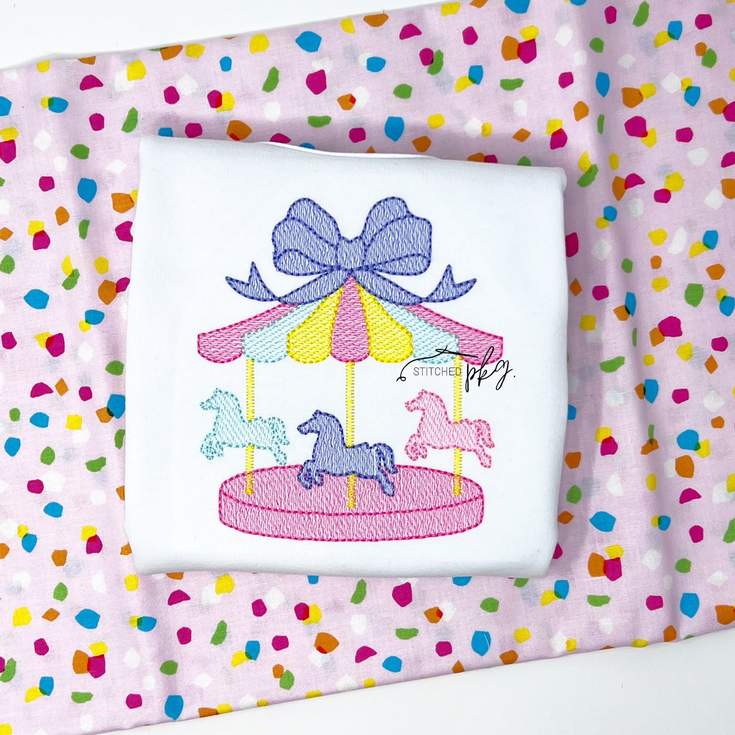 Carousel with Bow Sketch Embroidery