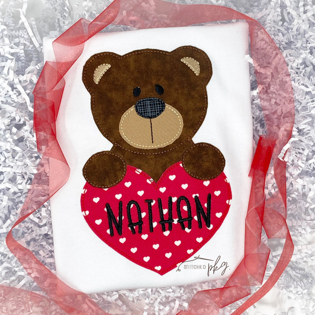 Teddy Bear Holding a Heart Applique
