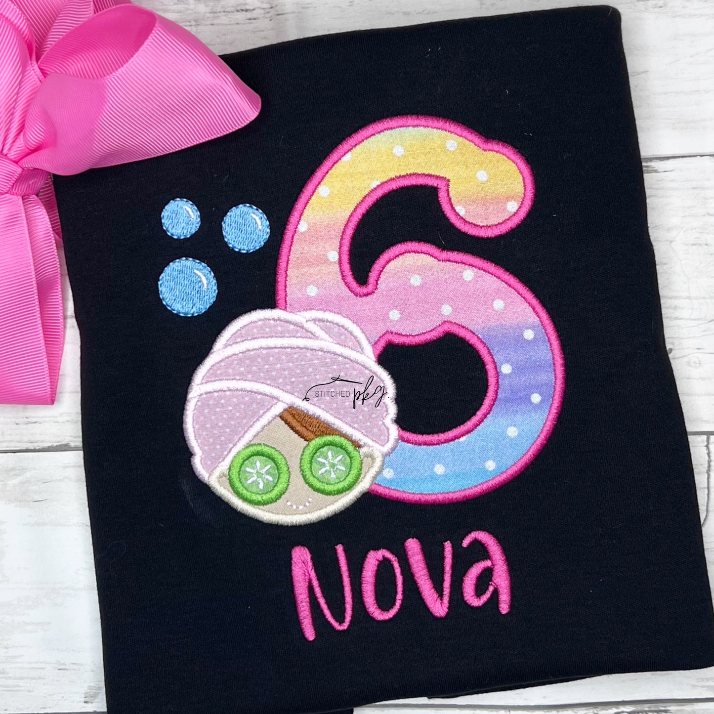 Spa Birthday Applique Black Tee Option