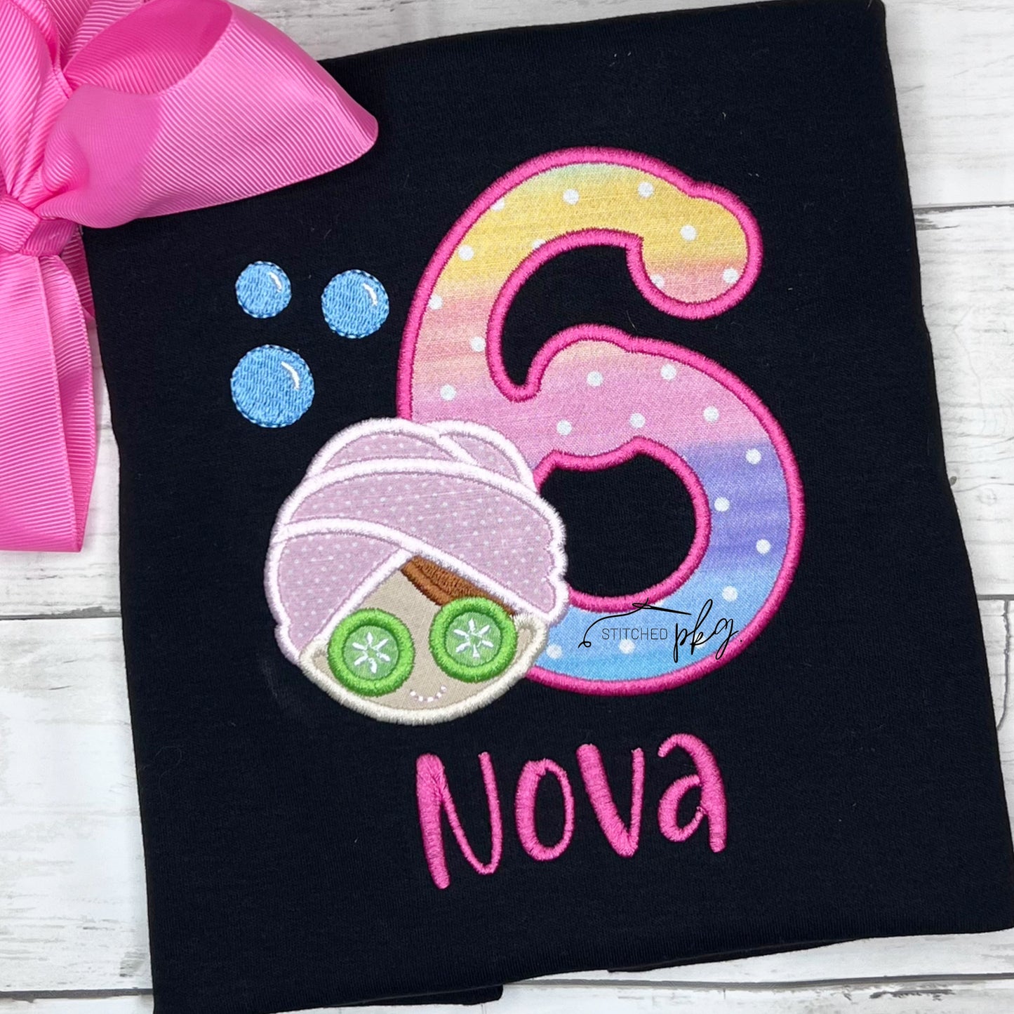 Spa Birthday Applique Black Tee Option