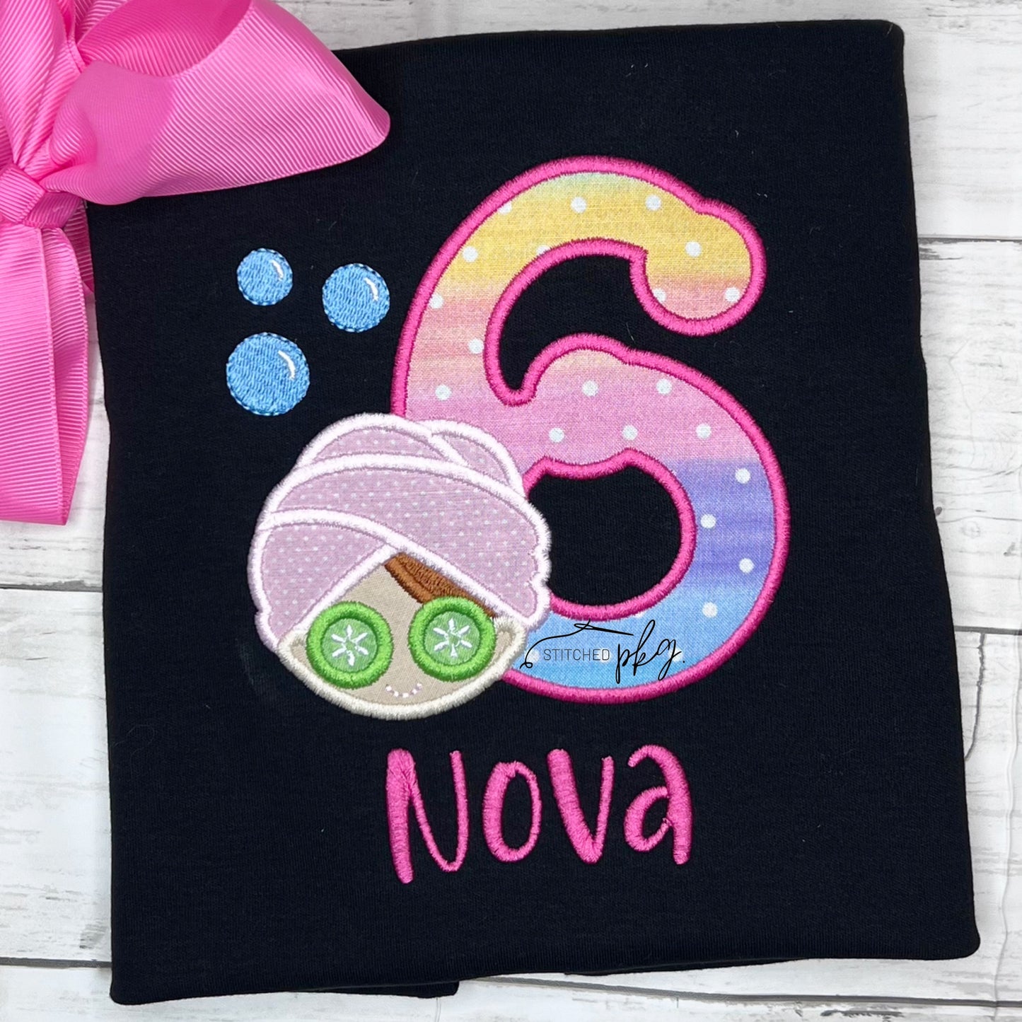 Spa Birthday Applique Black Tee Option