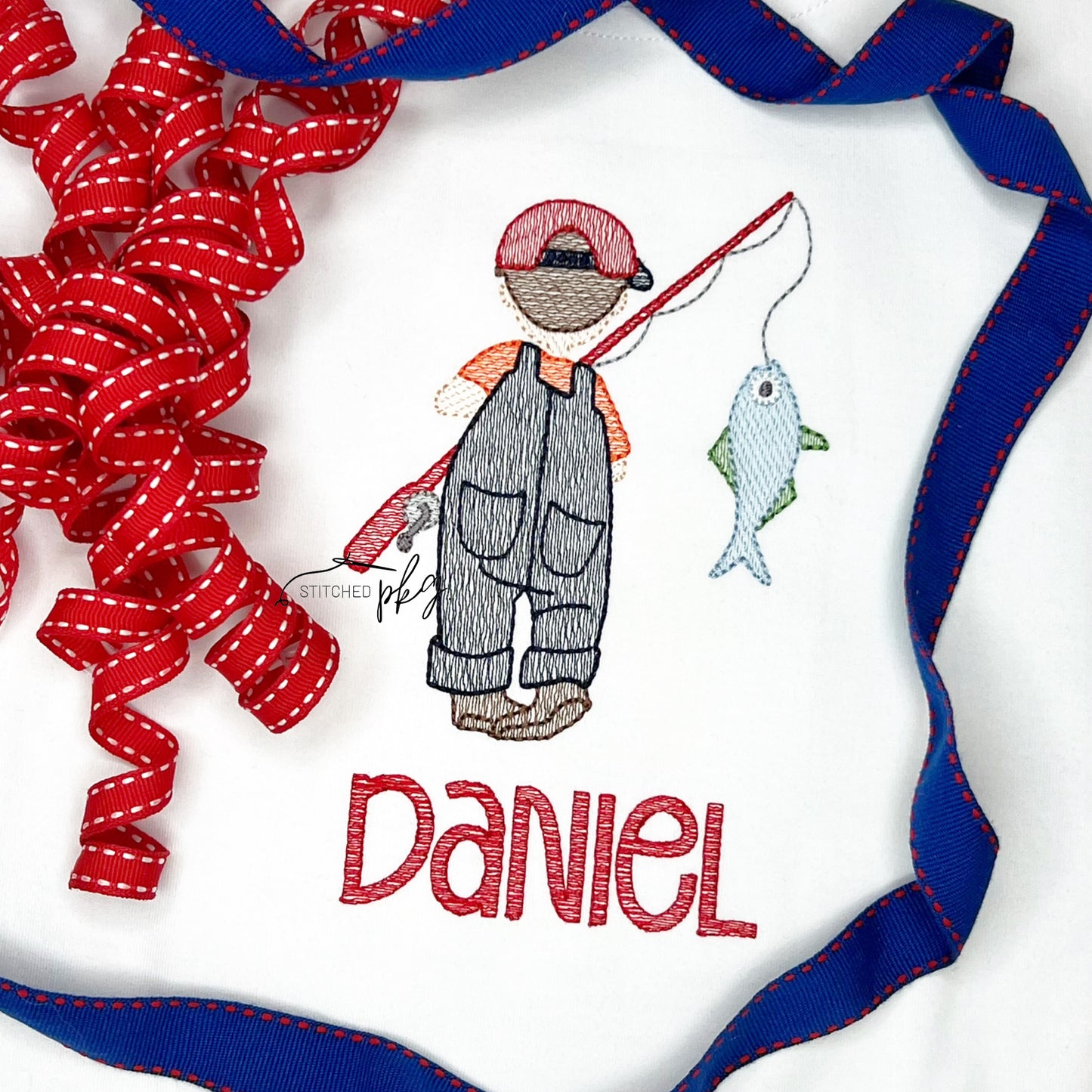 Boy Gone Fishing Embroidery