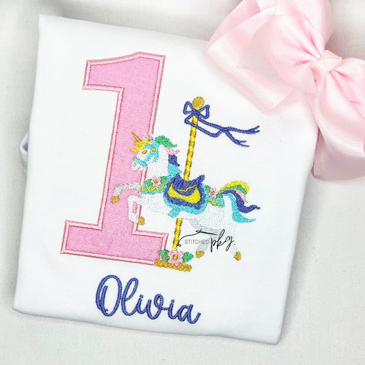 Carousel Unicorn Birthday Applique