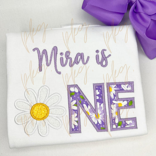 Daisy Lilac ONE Personalized Birthday Applique