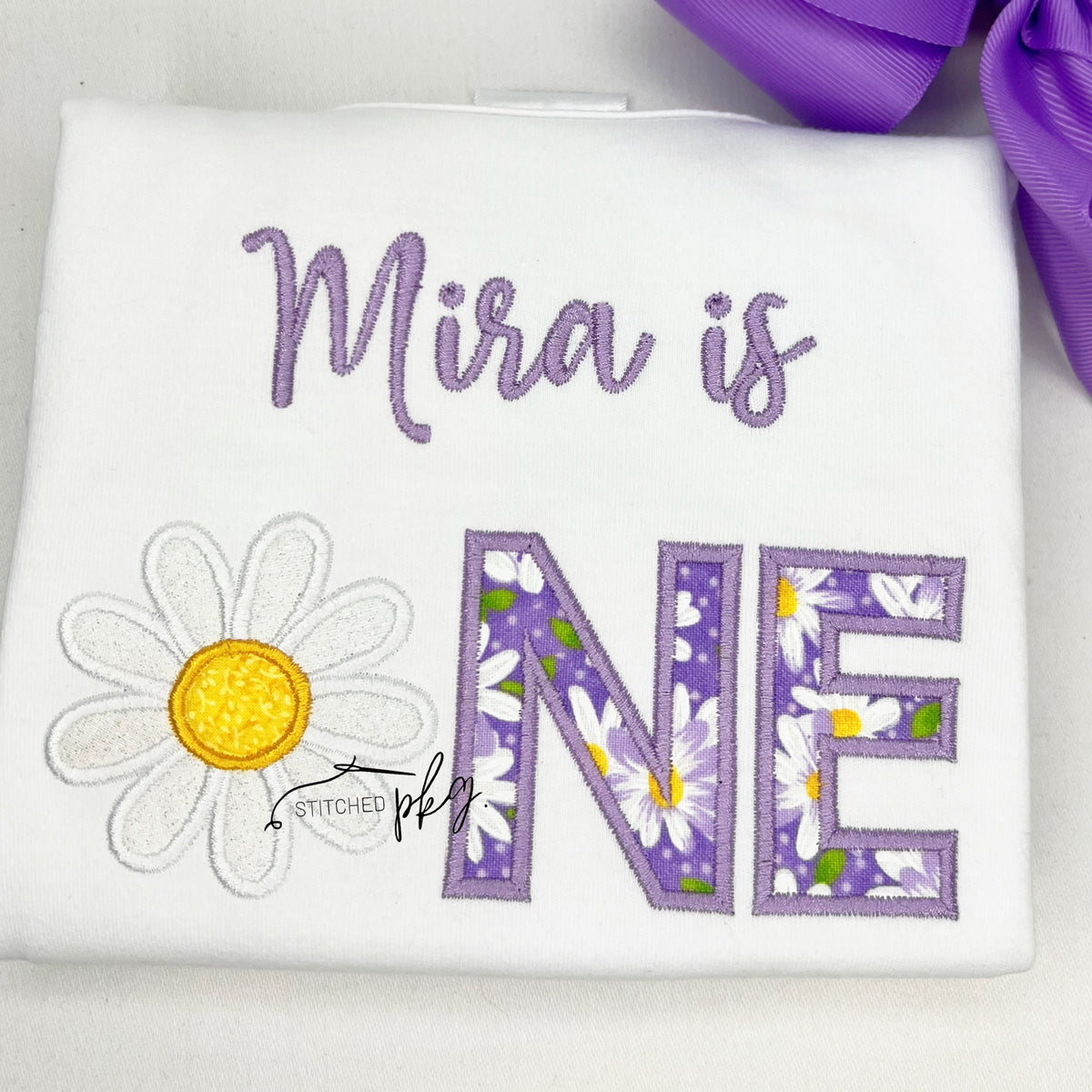 Daisy Lilac ONE Personalized Birthday Applique