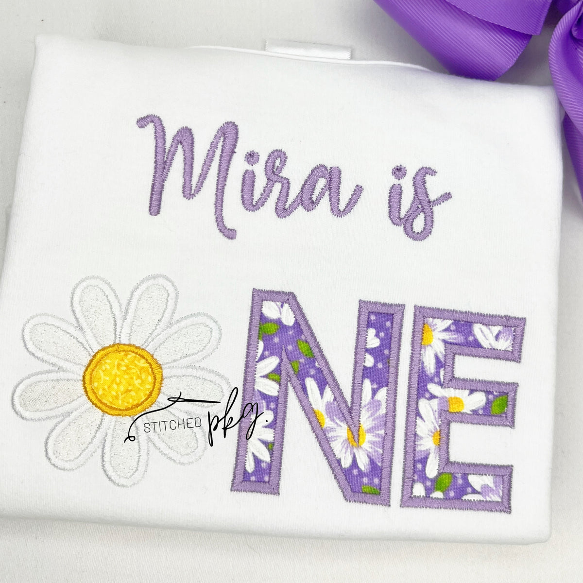 Daisy Lilac ONE Personalized Birthday Applique