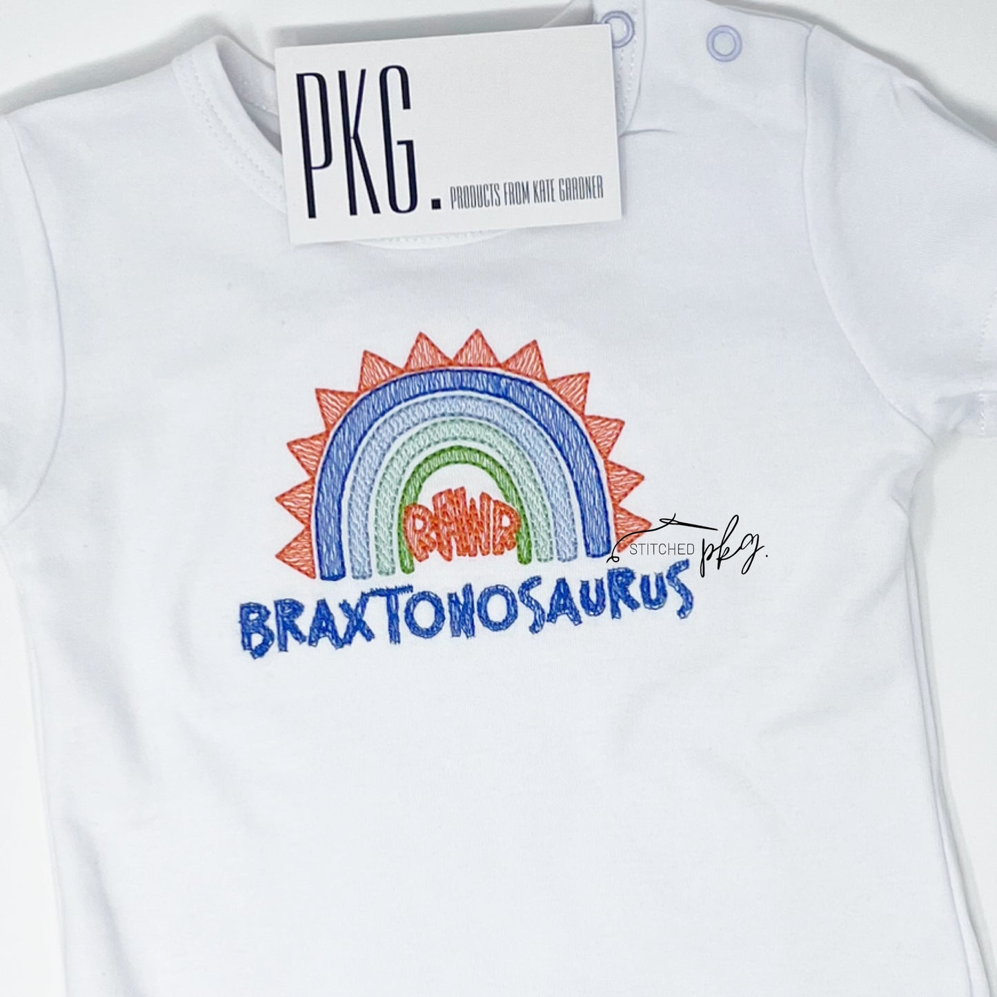 Boy Dinosaur Rainbow Embroidered Shirt