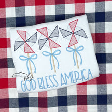 Load image into Gallery viewer, Red White Blue Pinwheels with Bow Embroidery
